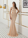 Shop 2019 Long & Short Champagne Mermaid Tulle High Neck Cut Out Prom Dress With Beading With Factory Price From Kemedress