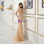 Shop 2019 Long & Short Champagne Mermaid Tulle V-neck Long Sleeve Prom Dress With Beading With Factory Price From Kemedress