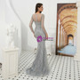 Shop 2019 Long & Short Gray Mermaid Tulle Long Sleeve See Through Prom Dress With Sequins  With Factory Price From Kemedress