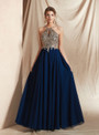 Shop 2019 Long & Short A-Line Navy Blue Chiffon Halter Backless Appliques Long Prom Dress With Factory Price From Kemedress