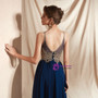 Shop 2019 Long & Short A-Line Navy Blue Chiffon Halter Backless Appliques Long Prom Dress With Factory Price From Kemedress