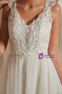 A-Line Tulle V-neck Appliques See Through Back Wedding Dress With Pearls