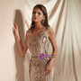 Shop 2019 Long & Short Champagne Mermaid And Gold Sequins Scoop Cap Sleeve Prom Dress With Factory Price From Kemedress