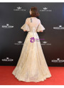 Shop 2019 Long & Short In Stock:Ship in 48 Hours Gold Tulle Sequins Puff Sleeve Prom Dress With Factory Price From Kemedress