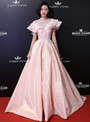 Shop 2019 Long & Short In Stock:Ship in 48 Hours Pink Satin Flying Sleeve Appliques Prom Dress With Factory Price From Kemedress