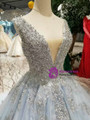 Shop 2019 Long & Short Blue Ball Gown Tulle Sequins Deep V-neck Backless Wedding Dress With Factory Price From Kemedress