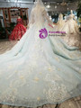 Shop 2019 Long & Short Blue Ball Gown Scoop Long Sleeve Appliques Hand Flower Wedding Dress With Factory Price From Kemedress