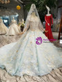 Shop 2019 Long & Short Blue Ball Gown Scoop Long Sleeve Appliques Hand Flower Wedding Dress With Factory Price From Kemedress