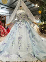 Shop 2019 Long & Short Blue Ball Gown High Neck Long Sleeve Embroidery Appliques Wedding Dress With Factory Price From Kemedress