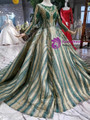 Shop 2019 Long & Short Bal Gown Green And Gold Sequins Bateau Long Sleeve Wedding Dress  With Factory Price From Kemedress