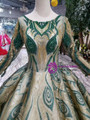 Shop 2019 Long & Short Bal Gown Green And Gold Sequins Bateau Long Sleeve Wedding Dress  With Factory Price From Kemedress