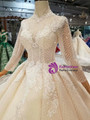 Shop 2019 Long & Short Champagne Ball Gown Tulle Lace Appliques High Neck Long Sleeve Wedding Dress With Factory Price From Kemedress