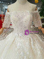 Shop 2019 Long & Short Light Champagne Ball Gown Tulle Sequins Appliques Off The Shoulder Short Sleeve Wedding Dress With Factory Price From Kemedress