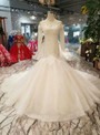 Shop 2019 Long & Short Champagne Tulle Mermaid Long Sleeve Backless Wedding Dress With Beading With Factory Price From Kemedress