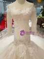 Shop 2019 Long & Short Champagne Tulle Mermaid Long Sleeve Backless Wedding Dress With Beading With Factory Price From Kemedress