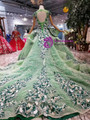 Shop 2019 Long & Short Green Ball Gown Sequins Embroidery Cap Sleeve Backless Wedding Dress With Factory Price From Kemedress