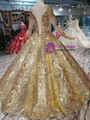Shop 2019 Long & Short Gold Ball Gown Sequins Long Sleeve Scoop Floor Length Wedding Dress With Factory Price From Kemedress