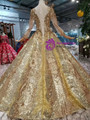 Shop 2019 Long & Short Gold Ball Gown Sequins Long Sleeve Scoop Floor Length Wedding Dress With Factory Price From Kemedress