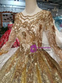 Shop 2019 Long & Short Gold Ball Gown Sequins Long Sleeve Scoop Floor Length Wedding Dress With Factory Price From Kemedress