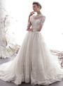 Shop 2019 Long & Short Ivory White Ball Gown Lace Tulle High Neck 3/4 Sleeve Wedding Dress With Factory Price From Kemedress