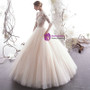 Shop 2019 Long & Short Champagne Ball Gown Tulle High Neck Appliques Long Sleeve Wedding Dress With Factory Price From Kemedress
