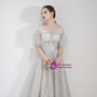 Shop 2019 Long & Short In Stock:Ship in 48 Hours A-Line Gray Tulle Short Sleeve Prom Dress With Factory Price From Kemedress