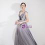 Shop 2019 Long & Short In Stock:Ship in 48 Hours Gray Tulle Deep V-neck Appliques Prom Dress With Factory Price From Kemedress