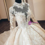 Shop 2019 Long & Short Champagne Tulle Lace Long Sleeve High Neck Backless Wedding Dress With Pearls With Factory Price From Kemedress