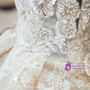 Champagne Tulle Lace Long Sleeve High Neck Backless Wedding Dress With Pearls