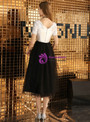 Shop 2019 Long & Short In Stock:Ship in 48 Hours Black Tulle Sequins V-neck Tea Length Prom Dress With Factory Price From Kemedress