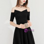 Shop 2019 Long & Short In Stock:Ship in 48 Hours Light Black Satin Off The Shoulder Short Sleeve Prom Dress With Factory Price From Kemedress