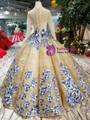 Shop 2019 Long & Short Gold Ball Gown Sequins High Neck Long Sleeve Appliques Wedding Dress With Factory Price From Kemedress