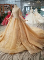 Shop 2019 Long & Short Gold Ball Gown Tulle Appliques High Neck Long Sleeve Wedding Dress With Factory Price From Kemedress