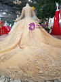 Shop 2019 Long & Short Gold Ball Gown Tulle Appliques High Neck Long Sleeve Wedding Dress With Factory Price From Kemedress