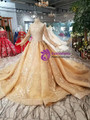 Shop 2019 Long & Short Gold Ball Gown Tulle Appliques High Neck Long Sleeve Wedding Dress With Factory Price From Kemedress