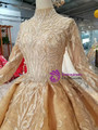 Shop 2019 Long & Short Gold Ball Gown Tulle Appliques High Neck Long Sleeve Wedding Dress With Factory Price From Kemedress