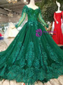 Shop 2019 Long & Short Green Ball Gown Tulle Appliques Long Sleeve Wedding Dress With Beading With Factory Price From Kemedress