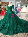 Shop 2019 Long & Short Green Ball Gown Tulle Appliques Long Sleeve Wedding Dress With Beading With Factory Price From Kemedress