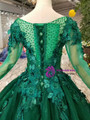 Shop 2019 Long & Short Green Ball Gown Tulle Appliques Long Sleeve Wedding Dress With Beading With Factory Price From Kemedress
