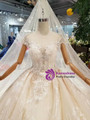 Shop 2019 Long & Short Champagne Ball Gown Tulle Cap Sleeve Backless Wedding Dress With Beading With Factory Price From Kemedress