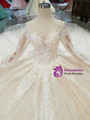 Shop 2019 Long & Short Light Champagne Ball Gown Tulle Sequins Long Sleeve Wedding Dress With Removable Train With Factory Price From Kemedress