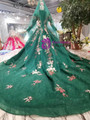Shop 2019 Long & Short Dark Green Ball Gown Lace High Neck Long Sleeve Embroidery Appliques Wedding Dress With Factory Price From Kemedress