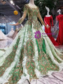 Shop 2019 Long & Short Green Ball Gown Tulle Sequins Long Sleeve Wedding Dress With Train With Factory Price From Kemedress