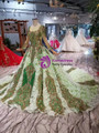 Shop 2019 Long & Short Green Ball Gown Tulle Sequins Long Sleeve Wedding Dress With Train With Factory Price From Kemedress