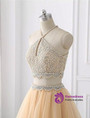 Shop 2019 Long & Short Champagne Tulle Two Piece Halter Homecoming Dress With Beading With Factory Price From Kemedress