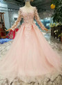 Shop 2019 Long & Short Pink Ball Gown Tulle Long Sleeve Backless Appliques Wedding Dress With Factory Price From Kemedress