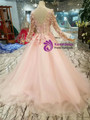 Shop 2019 Long & Short Pink Ball Gown Tulle Long Sleeve Backless Appliques Wedding Dress With Factory Price From Kemedress