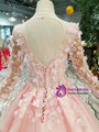 Shop 2019 Long & Short Pink Ball Gown Tulle Long Sleeve Backless Appliques Wedding Dress With Factory Price From Kemedress