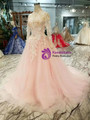 Shop 2019 Long & Short Pink Tulle High Neck Long Sleeve Appliques Princess Wedding Dress With Factory Price From Kemedress