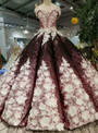 Shop 2019 Long & Short Burgundy Ball Gown Sequins Off The Shoulder Appliques Wedding Dress With Factory Price From Kemedress